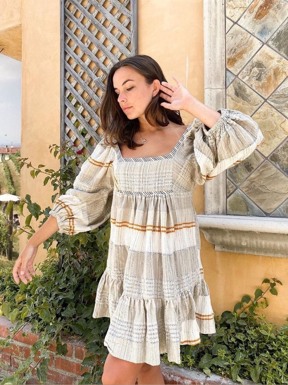 FREE PEOPLE | SMALL COZY STRIPED MINI DRESS IN IVORY COMBO MULTI COLOR BACK TIE